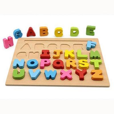 China Top educational wooden alphabet puzzle toy baby 3d puzzle wooden digital jigsaw puzzle toy for sale