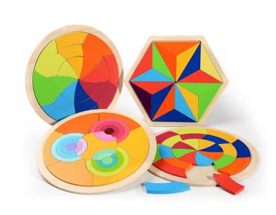 China Educational toy 2020 new arrive wooden geometric shape rainbow cognitive blocks montessori shape puzzle toy for kids for sale