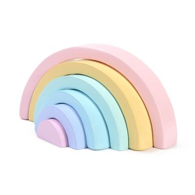 China 6 PCS Wooden Montessori Macaroon Rainbow Stacking Blocks Educational Toys For Children for sale