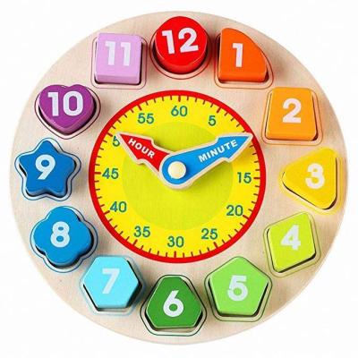 China Hot sale montessori round shape wooden kids clock clock wooden educational toys clock toy for sale