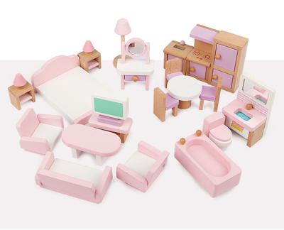 China Mini Wooden Toy Doll House Kids Doll Room Furniture Miniature Pretend Play Furniture Set For Children for sale