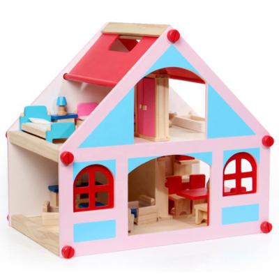 China 2020 New Design Wooden Mini Dollhouse Toy Wooden Kids Pretend To Play Dollhouse Furniture Sets Toys For Children for sale