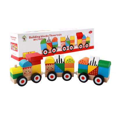 China Wooden Train For Baby Action Ability Kids Colorful Preschool Wooden Train Toys Educational Wooden Stacking Train Kids Toy for sale