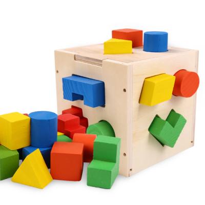 China Wholesale Wooden Wooden Geometric Shape Toy Box 15 Blocks Intelligence Hole Blocks Educational Active Toy For Children for sale