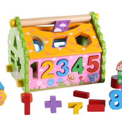 China Wholesale Intelligence Wisdom Educational Wooden House Developing Wooden Digital Geometry Paired Blocks House Toys For Children Kids for sale