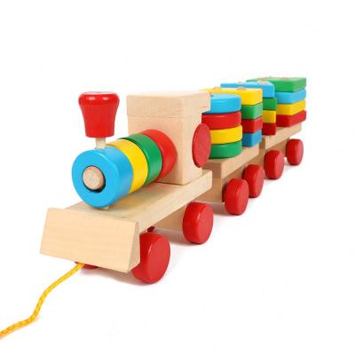 China Wooden Train for Indoor Decorations Custom Kids Family Train Toys Baby Action Capacity Wholesale Pulling Wooden Shape Stacking Toys for sale