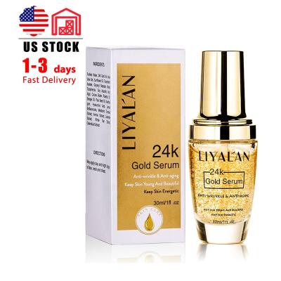 China Skin Revitalizer Private Label Skin Care Serum Liquid Whitening Face Serum 24k Nano Gold Anti Aging Facial Serum for sale