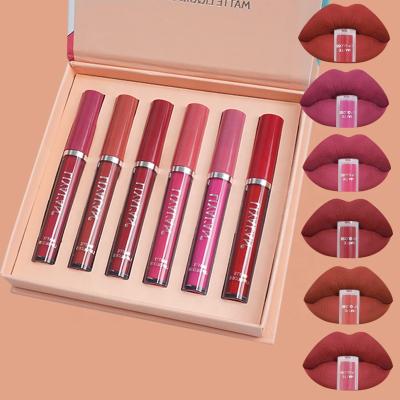 China Custom Vegan Waterproof 6 in 1 Lip Gloss Set Matte Lipstick Gift Box Makeup Waterproof Lip Gloss for sale