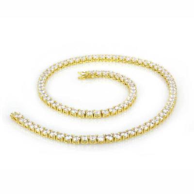 China Hiphop New Product 14k 18k Gold 3mm 4mm 5mm 6mm Diamond Tennis Necklace Spring Clasp Tennis Chain Chain for sale