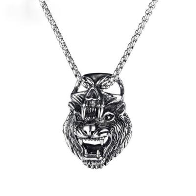 China Fashion 2021 Sale Amazom High Quality Titanium Men's Skull Pendant Necklace Hot Steel Hip Hop Retro Tiger Head Pendant for sale