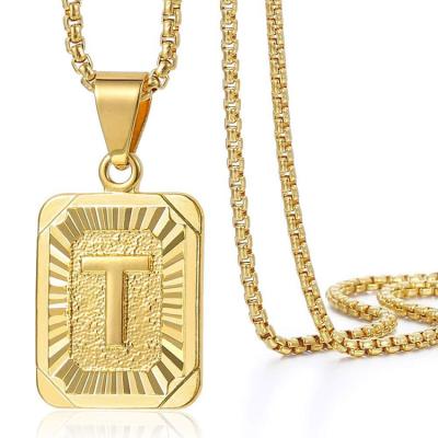 China New Stainless Steel Men's Hip Hop Amazon Necklace Square 26 English Capital Letters Pendant For Necklace for sale