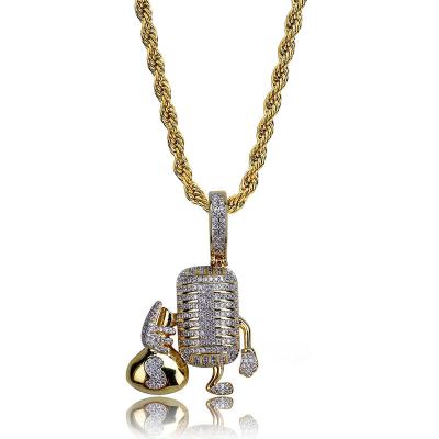 China Zircon Cartoon Character Hiphop Microphone Hip Hop Street Street Necklace Pendant Micro Set Punk Pendant for sale