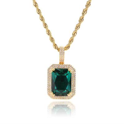 China Hot Sale Hip Hop Jewelry Solid Hip Hop Square Color Gem Pendant Zircon Hip Hop Necklace High Quality for sale