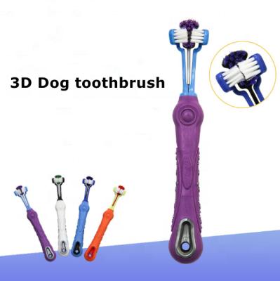 China Durable OEM ODM Non Slip Dog Pet Dental 3D Three Sides Toothbrush , Large Dog Toothbrush for sale