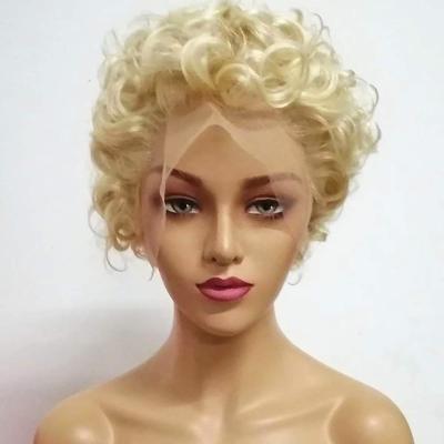 China Derun 150% Density 613 Blonde Silky Straight Short Curly Wig Real Hair 13*6 Part T Lace Front Wig Remy Hair (8 Inches, 150% Density, T Laces) for sale