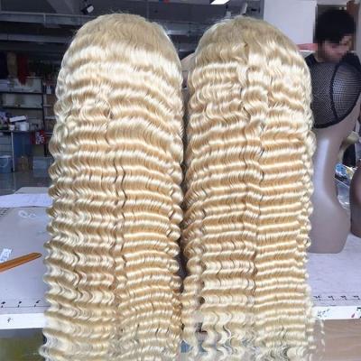 China Blonde Deep Wave Full Lace Front Human Hair Wigs Full Lace Wig 180% Density Water Wave Lace Front Wig Deep Wave Lace Front Wig for sale