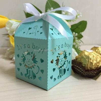 China Recyclable Cute Blue Its A Boy Laser Candy Box Chocolate Favor Box Baby Shower Gift Box Newborn Christmas Gift for sale