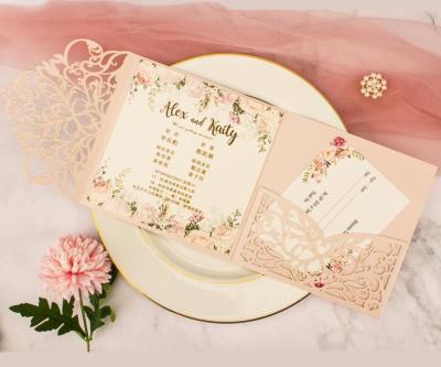 China Europe Pocket Elegant Envelope Wedding Invitation Triple Laser Cut 5x7 Lace Greeting Card For Bridal Shower Party Birthday Decoration for sale