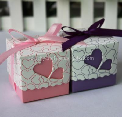 China High Quality Recyclable Cheap Cute Pink, Purple Heart Laser Paper Wedding Candy Box Chocolate Favor Box Newborn Baby Shower Gift Box for sale