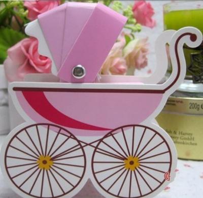 China Recyclable Pink Baby Carriage/Newborn Baby Shower Chocolate Color Favor Boxes Wedding Gift Blue Candy Box For Boy Girl Birthday for sale