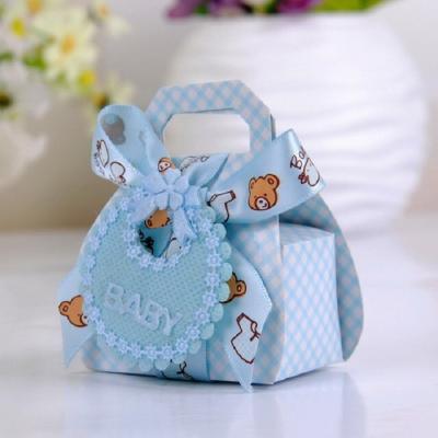 China Recyclable Wedding Boxes Back Shape DIY Gift Baptism Baby Shower Favor Boxes Paper Candy Box With Bib Tags And Ribbons For Kids for sale