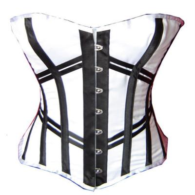 China Work Out Body Shape Black Satin With White Ribbon Overbust Corset Waist Trainer for sale