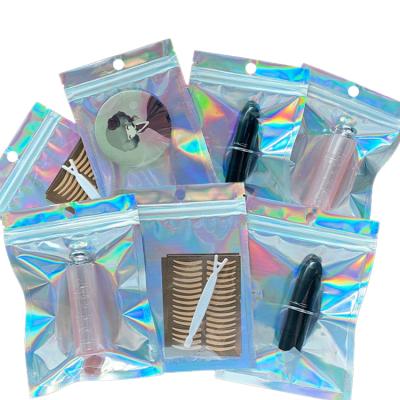 China Wholesale Recyclable Printed Resealable Plastic Holographic Glitter Holographic Ziplock Bags Three Side Sealed Bags For Cosmetic Packaging for sale