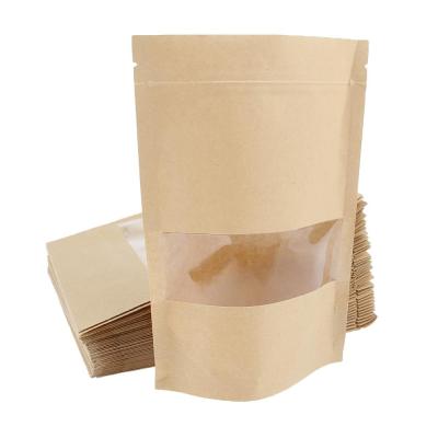 China Recyclable Recycled Dissolvable Ziolock Kraft Paper Bag With Clear Window For Potato Chips for sale