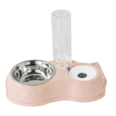 China Pet Cat Feeding Water Feeder Automatic Refill Water Bowl Anti-Spill Rice Neck Viable Guard Cat Double Bowl for sale