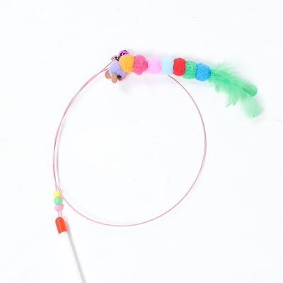 China Viable Interactive Cat Toy Mouse Teaser Cat Stick Relief Feather Expressing Wire Temptress Cat Stick Pet Toy for sale