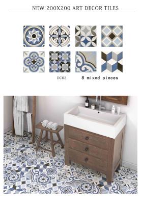 China Decoração de piso de flores azulejos rústicos de cerâmica para banheiro e azulejos de parede azul de 200x200mm para varanda à venda