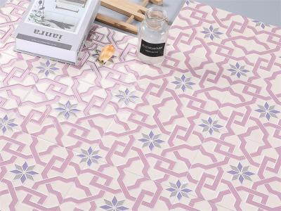 China Purple Octagonal Star And Floral Window Pattern 20x20cm Ceramic Tile For Flooring And Countertop Romantic Pink for sale