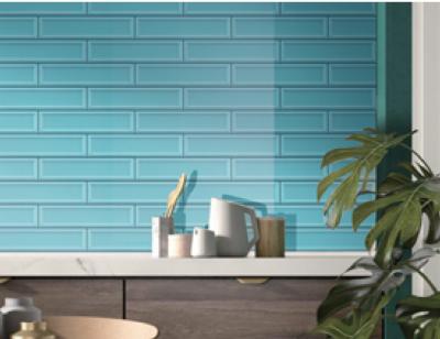 China Grade AAA Antibacterial Ceramic Subway Wall Tiles 68x280mm Green Porcelain 3D for sale