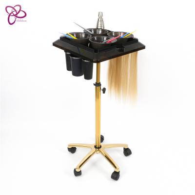 China New Style Gold Luxury Full Hair Extensions Sweep Salon Wholesalers 360 Rotation Barber Unit Luxury Barber Carts for sale