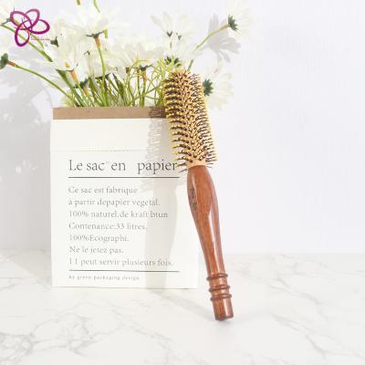 China Mini Travel Natural Sandalwood Wooden movebal Comfortable Healthy Small Roller Round Hair Brush Circular Hand Artist Comb Massage for sale