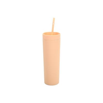 China Wholesale 16oz Tumbler Double Wall Coffee Viable Acrylic Lean Drink Matte Plastic Colored Sippy Cup With Lid Sealing Straws for sale