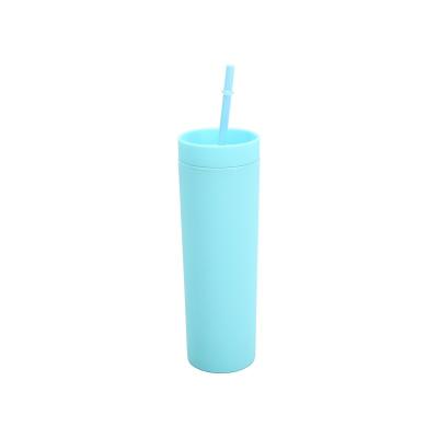 China Viable Custom Logo Plastic Reusable 16oz Double Wall Travel Mugs Matte Acrylic Tumblers with Lid and Straw for sale