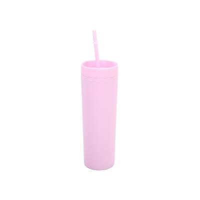 China Viable Custom Logo Plastic Reusable 16oz Double Wall Travel Mugs Matte Acrylic Tumblers with Lid and Straw for sale