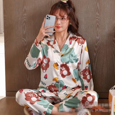 China QUICK DRY Fall Sleepwear Lady 2 Pieces Nightgowns Home Wear Pajama Designer Inspired Pajama Satin Silk Night Suit For Women 3pcs for sale