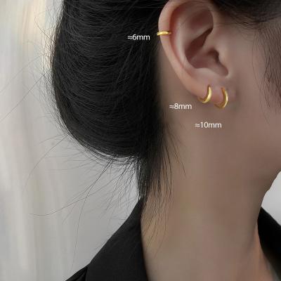 China CLASSIC gold plated real gold rose small 925 gold 6/8/10/12/15mm earring circles minimalist direction earrings for sale