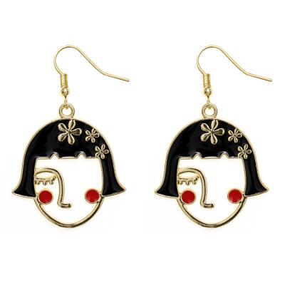 China Cute Abstract Women Jewelry 2020 18K Gold Filled Enamel Face Shape Drop Earrings for sale