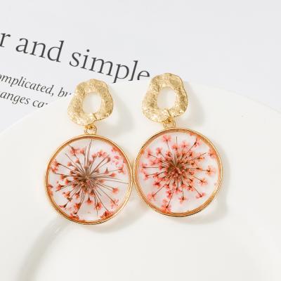 China CLASSIC Wholesale Custom Handmade Dry Flower Disc Circle Drop Earrings 2020 Fashion Jewelry for sale