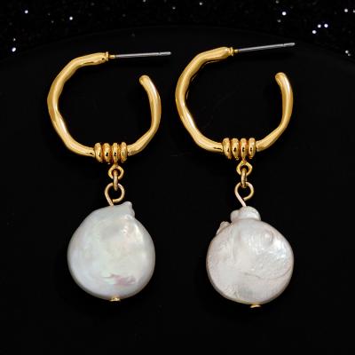 China CLASSIC Genuine Real Freshwater Gold Plated Baroque Pearl Drop Earrings for sale