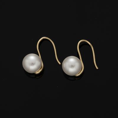 China CLASSIC pearl earrings for women, yellow gold plated round pearl drop dangle hook earring jewelry for sale