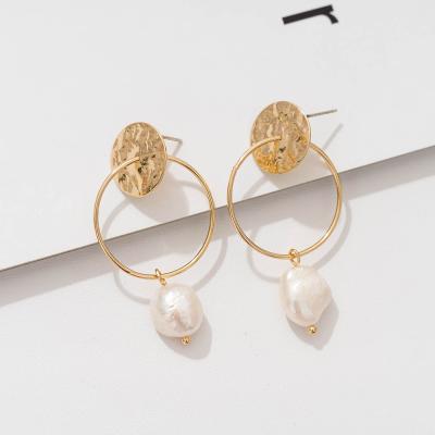 China CLASSIC disc earring gold coin pearl stud circle baroque earrings coin drop earrings for fashion jewelry for sale