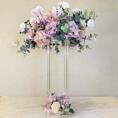 China Acrylic Clear Mirror Flower Stand Vase Column Flower Display Stand Wedding Table Centerpieces 60cm Tall 23.6inch Acrylic for sale