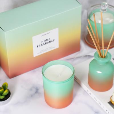 China Custom Scented Luxury Scented Luxury Gradient Hintcam Soy Candle Glass Gift Sets for Wedding Home Decoration for sale