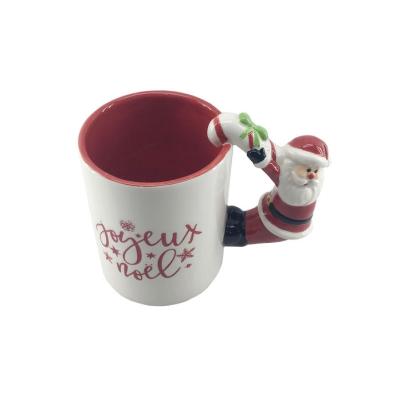 China 2020 new products christmas interior viable 3d color ceramic coffee mug christmas mug for gift with funny handle for sale