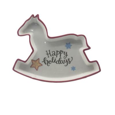 China Wholesale Disposable Newly Designed Irregular Ceramic Horse Shape Dish Dishes For Kitchen And Christmas Cartoon Gift for sale