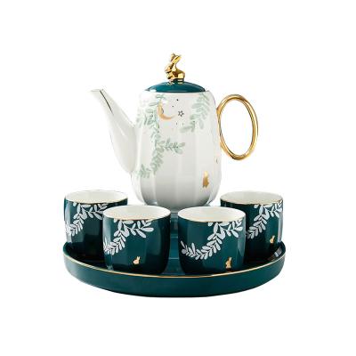 China Sustainable Europe Modern Style Ceramic Teapot Set With Tray And Cup 6 Pcs for sale